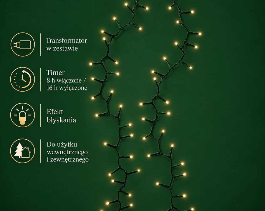 Lampki choinkowe klasyczne LED ciepła biel efekt błyskania 